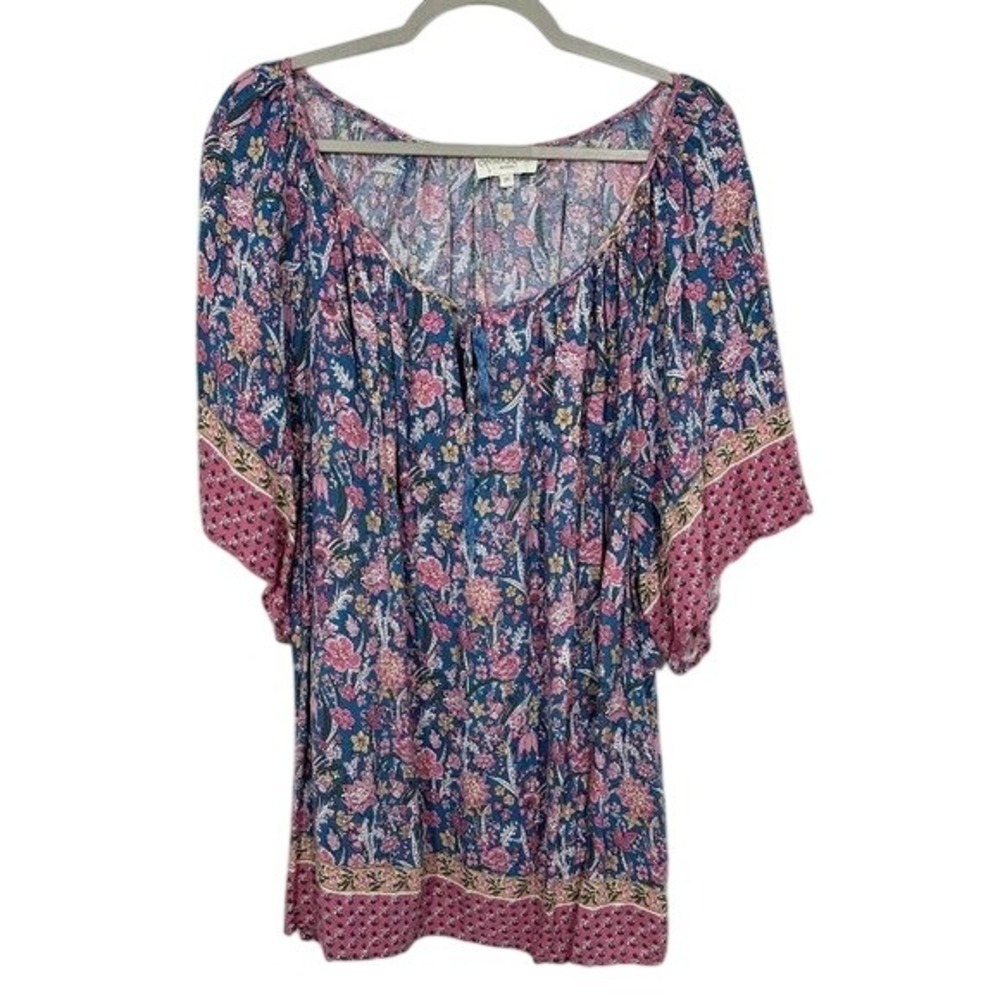 Cynthia Rowley Navy and Pink Floral Boho Blouse